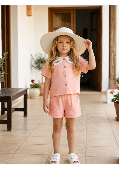 Baby Lory Kids Store Kız Çocuk Dantel Yaka Detaylı Takım AÇIK PEMBE