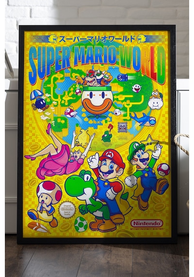 Super Mario Siyah Ahşap Çerçeveli Poster, Dekoratif Oyun Duvar Tablosu