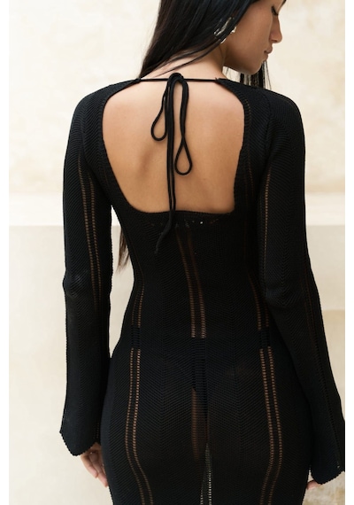 Mai Collection Mai Studios Co. Paulina Dantel Örgülü Siyah Triko Elbise Siyah