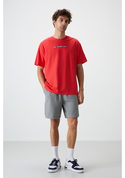 Air Jones Tommy Life Fiesta Pamuklu Kalın Yüzeyi Dokulu Oversize Fit Baskılı Erkek T-shirt - 88365 Kirmizi