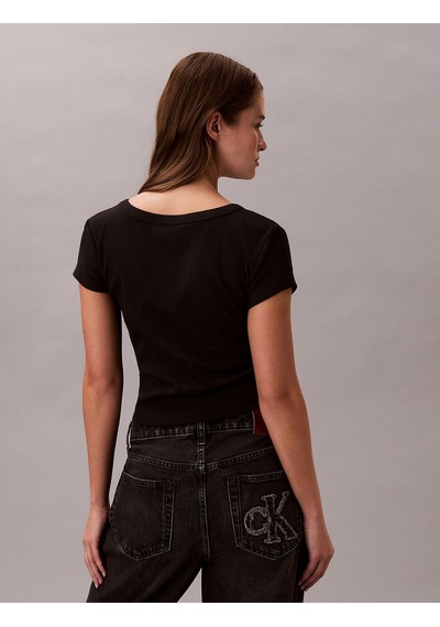 Calvin Klein Kadın Etiketli Fitilli Kısa Siyah Crop Lv047c200g-ub1 Siyah