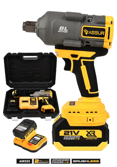 Assur ASR252 21V Çift Akülü 1350 NM Torklu Somun Sıkma & Şarjlı Darbeli Matkap Sarı