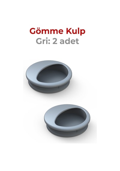 Adilon Gömme Kulp, 50 mm, Gri (2 Adet)
