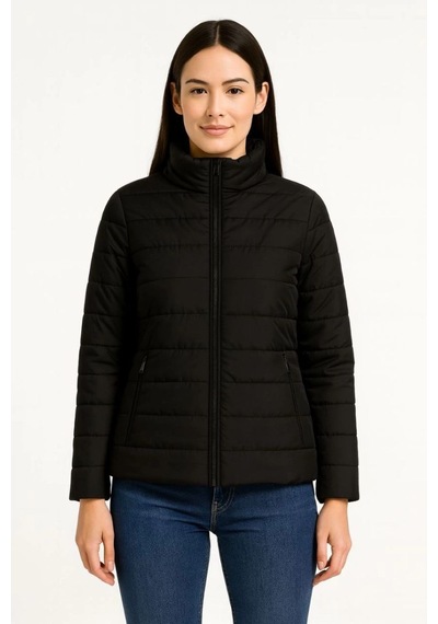 Mbb E-ticaret Kadın Bomber Mont Su İtici Kapitone Astarlı Fermuarlı Cepli Ceket - Siyah