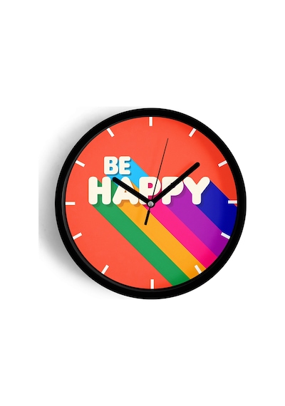 Modern Yazılı Tasarım - Be Happy Duvar Saati - 30cm - Önü Camlı Siyah Kasa - Sessiz Mekanizma-jh0196 Siyah
