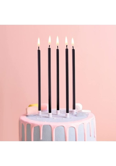 Pastel Siyah Uzun Mum 15 Cm 10'lu Çok Renkli