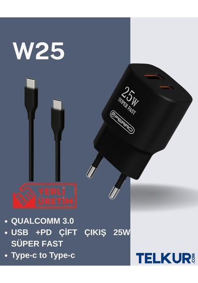 Ferro W25 Qualcom Usb & Pd Çift Çıkışlı Süper Hızlı Şarj 3.0 Amper