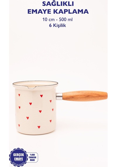 Cupid Emaye Ahşap Saplı Cezve 500ml-6 Kişilik