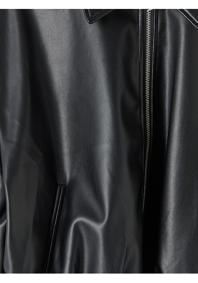 Lcw Vision Siyah Kadın Oversize Bomber Deri Görünümlü Ceket