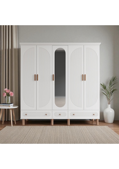Comiet Sally 5 Kapaklı Aynalı Çekmeceli Mdf Gardırop Beyaz Comiet Sally 5 Kapaklı Aynalı Çekmeceli Mdf Gardırop Beyaz