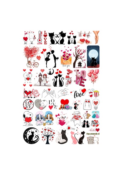 46 Adet Sevgililer Günü Aşk Sticker Sticker Seti - Etiket Seti Scrapbook Bullet Journal Çok Renkli