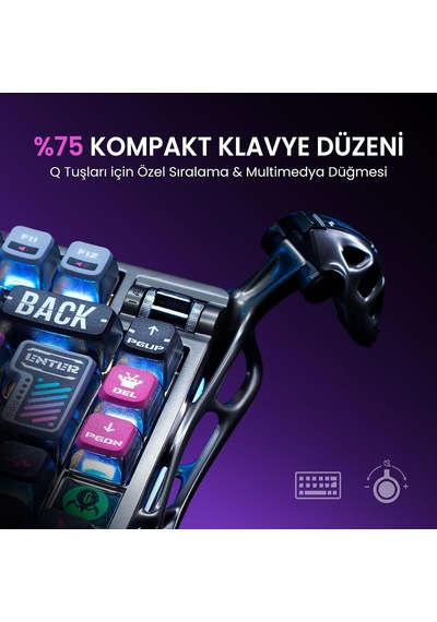 Mercury K1 Pro Kablosuz Mekanik Gaming Klavye, Türkçe Q, Rgb Işıklı, Special Edition, Cyberpunk
