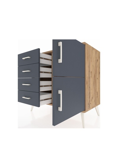 Hyperion Şifonyer Tek Raflı 4 Çekmeceli 2 Kapaklı 88x44x80 Çam-antrasit Antrasit Hyperion Şifonyer Tek Raflı 4 Çekmeceli 2 Kapaklı 88x44x80 Çam-antrasit Antrasit
