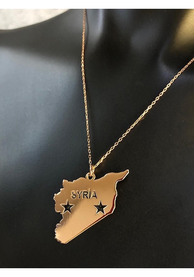 Vog Suriye Syria Haritası Bayrağı Rose Renk 925 Ayar Gümüş Ülke Kolye