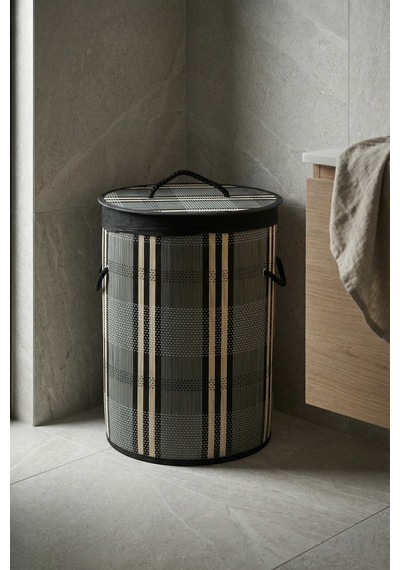 Nordic Yuvarlak Bambu Sepet - 50 Cm Gri
