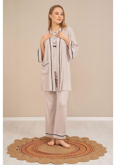 Baha 4524 Yarım Kol 3'lü Pijama Takım 001