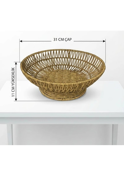 Biishe 31 Cm Plastik Rattan Servis Çanağı Doğal Hasır Görünümlü Dekoratif Meyve, Ekmek Ve Sunum K Çok Renkli