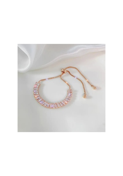 Baget Rose Gold Altın Renkli Zirkon Taşlı Asansörlü Şık Zarif Hediye Bileklik Beyaz