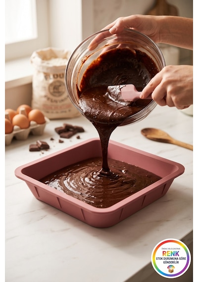 Kare Silikon Kek Brownie Kalıbı Yapışmaz Kolay Çıkan Fırın Borcamı Pasta Kabı 25x25x5 Cm Çok Renkli