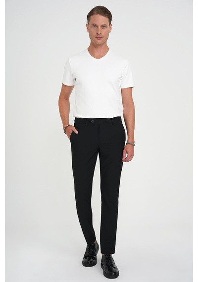 Efor Comfort Fit Beli Lastikli Dokulu Siyah Jogger Pantolon P 1192 Siyah