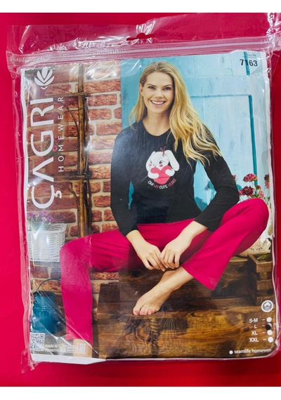 Çağrı Bayan Pijama Takımı-7163 Siyah - Kırmızı
