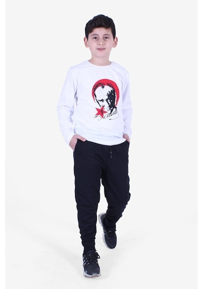 Fyk Kids Atatürk Baskılı Uzun Kollu Alt-üst Çocuk Takım Beyaz