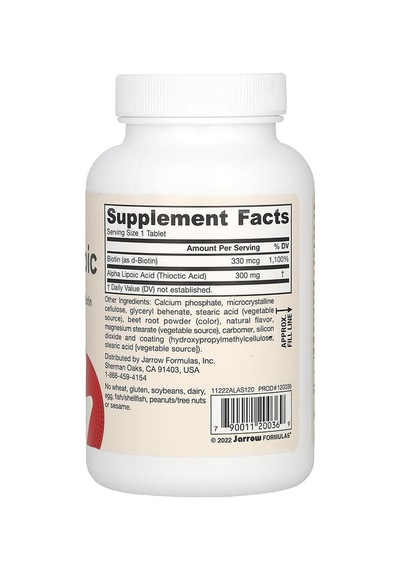 Jarrow Formulas, Alpha Lipoic Sustain With Biotin, 120 Tablets