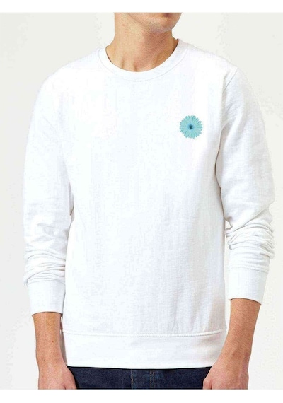 Flower Aqua Bebek Duşu Mavi Gerbera Baskılı Beyaz Erkek Sweat