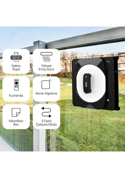 Xenon Smart Cam Silme Robotu (Elo) ve 6 Adet Mop | 2'li Set, Kumandalı, 3 Modlu, Mobil Kontrol