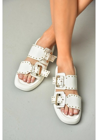Fox Shoes S518106509 Beyaz Kadın Terlik Beyaz
