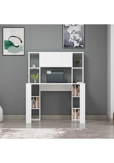 Dekorosso Dekorosso Vital Raflı Dolaplı Çalışma Masası Beyaz