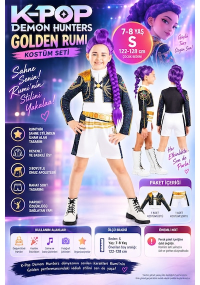 Toyfest K-pop Demon Hunters Golden Rumi Kostüm Seti Çocuk Kız 7-8 Yaş S 122-128 Cm Çok Renkli Toyfest K-pop Demon Hunters Golden Rumi Kostüm Seti Çocuk Kız 7-8 Yaş S 122-128 Cm Çok Renkli