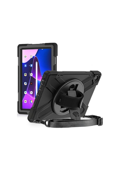 Lenovo Tab M10 3. Nesil 2022 Tb-328fu-tb-328xu Uyumlu El Askılı El Tutmalı Defender Standlı Tablet Kılıfı - Siyah - T29870