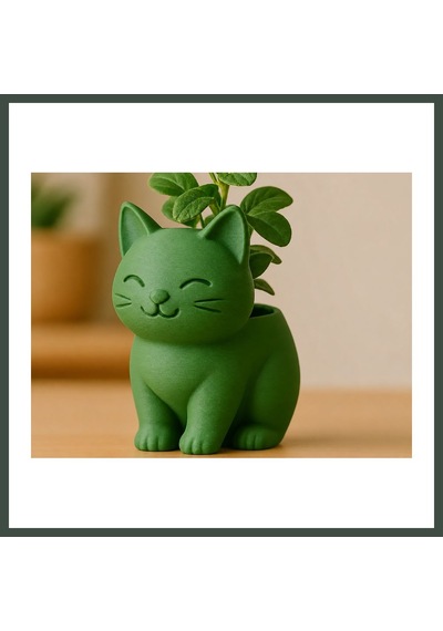 Bezos 3d Baskı Sevimli Kedi Saksı - Figürlü Sukulent Saksısı-yeşil Nhr Standart