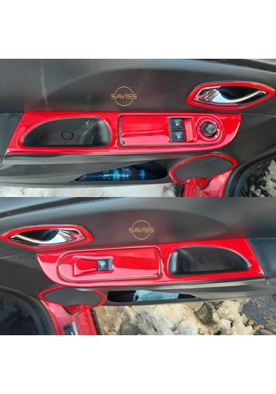 Renault Clio4 Double Teyp uyumlu Full Set Kırmız Torpido Konsol Maun Kaplama (Kırmızı)