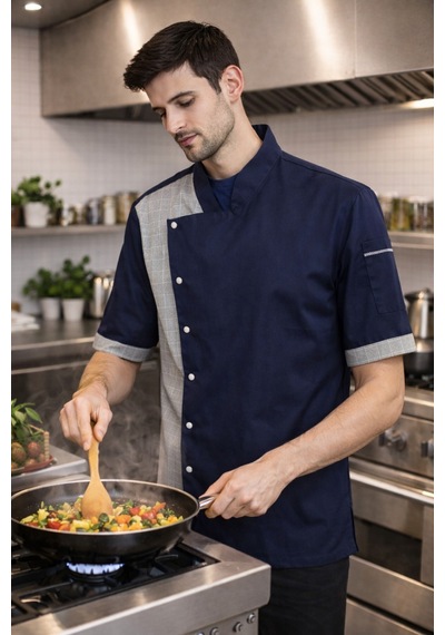 Kısa Kollu Chef Ceketi Profesyonel Aşçı Üniforması, Aşçı Gömleği Aşçı Forması Nakış Hediyeli Lacivert Kısa Kollu Chef Ceketi Profesyonel Aşçı Üniforması, Aşçı Gömleği Aşçı Forması Nakış Hediyeli Lacivert