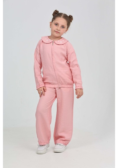 Toontoy Kids Toontoy Kız Çocuk Yaka Nakışlı Eşofman Takım Açık Pembe