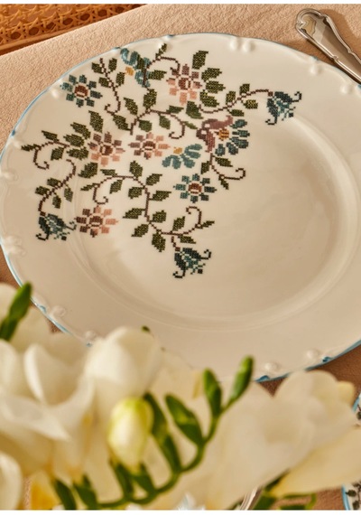 Bella Maison Vintage Porselen 26 Parça 6 Kişilik Kahvaltı Takımı Mavi Mavi