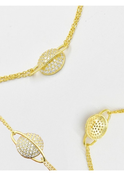 Brezza Lusso Jewelry 14 Ayar Altın Kaplama Gezegen Model Kadın Gümüş Bileklik