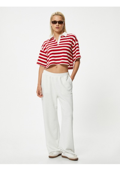 Koton Polo Yaka Crop Tişört Kısa Kollu Düğmeli İnce Örme Kumaş Kırmızı Çizgili 4sak50688ek Koton Polo Yaka Crop Tişört Kısa Kollu Düğmeli İnce Örme Kumaş Kırmızı Çizgili 4sak50688ek