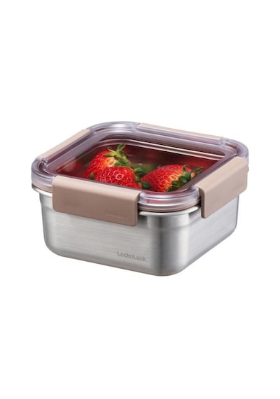 Locknlock Paslanmaz Çelik Fırın & Saklama Kabı Kare Kilitli 700 ML - Kahverengi