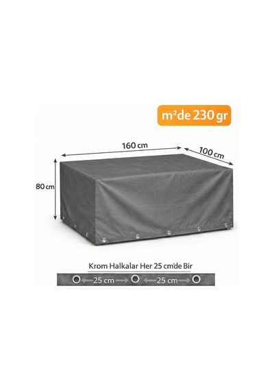 160x100x80 Cm Gri Renk Bahçe Mobilya Koruma Örtüsü M²/230 Gr Dokuma Branda Kuşgözü Kapsüllü Diğer