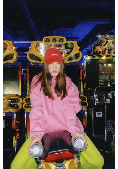 Madmext Pembe Kapüşonlu Şardonlu Oversize Sweatshirt Mg1566 Pembe