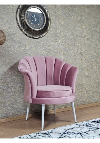 Zafir Tekli İstiridye Beyaz Boyalı Sivriltme Ayak Çay Seti Koltuk Tekli Berjer , Balkon, Salon, Ofis Pembe