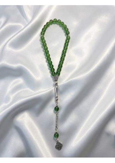 Yuvarlak Doğal Taş Cam Tesbih Açık Yeşil