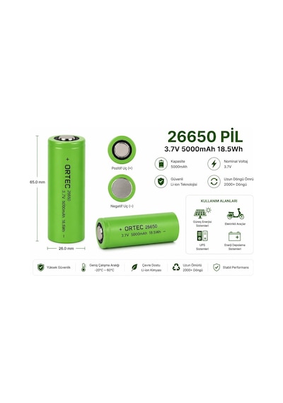 Or-tec 26650 3.7v 5000mah 2c Li-ıon Şarj Edilebilir Pil