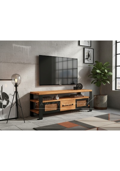 Raweyn Iron Doğal Ahşap Tv Ünitesi - 140cm Açık Ceviz