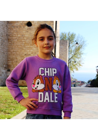 Chıp One Dale Baskılı Kız Çocuk Sweatshirt Mor