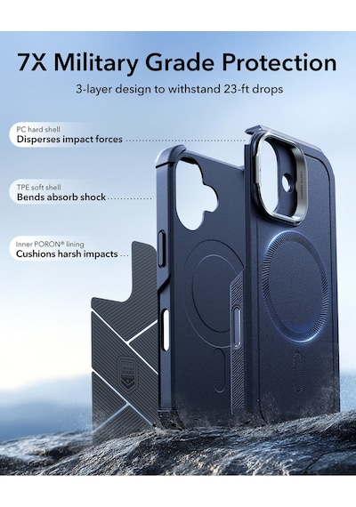 Esr Apple Uyumlu iPhone 17 Cyber Tough Manyetik Kılıf Kamera Kontrol Özellikli Stantlı Lacivert