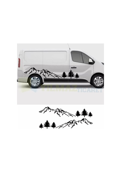 Ağaç Dağ Orman Kamp Karavan Manzara Çekme Oto Sticker Etiket 2 Ad